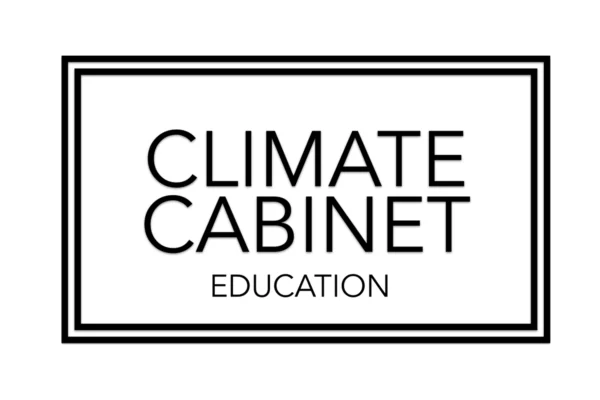 Black sans serif block letters surrounded by a double-lined black rectangle, stating Climate Cabinet Education