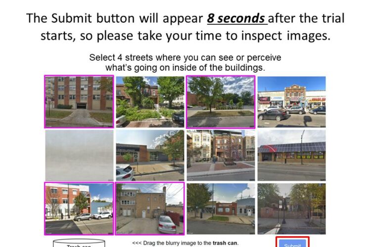 The FastRating Image Task asks respondents to quickly identify images meeting certain criteria. In this example, the user is being asked to identify images featuring environmental transparency